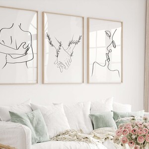 Above Bed Art Print, Romantic Wall Art, Gallery Poster Set of 3, Kiss ...