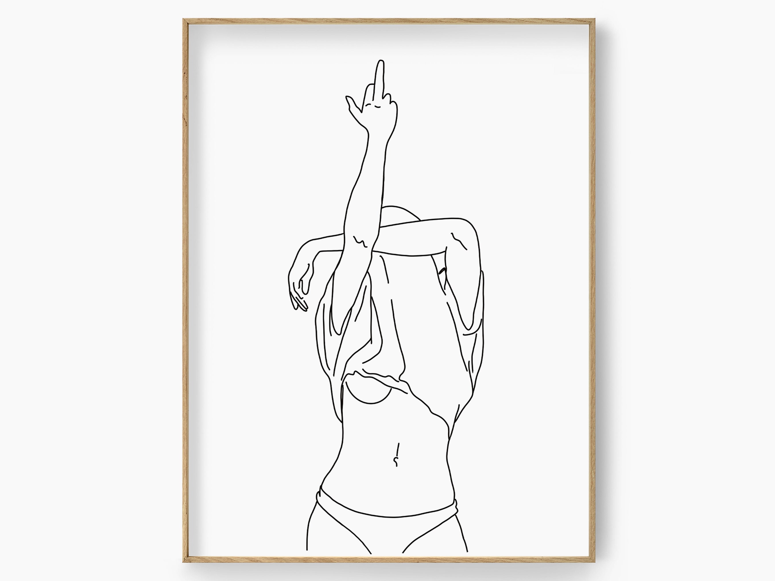 Middle Finger Line Art Print Rude Finger Line Drawing Woman