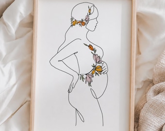 Lámina decorativa floral para embarazadas - Decoración de pared para la maternidad