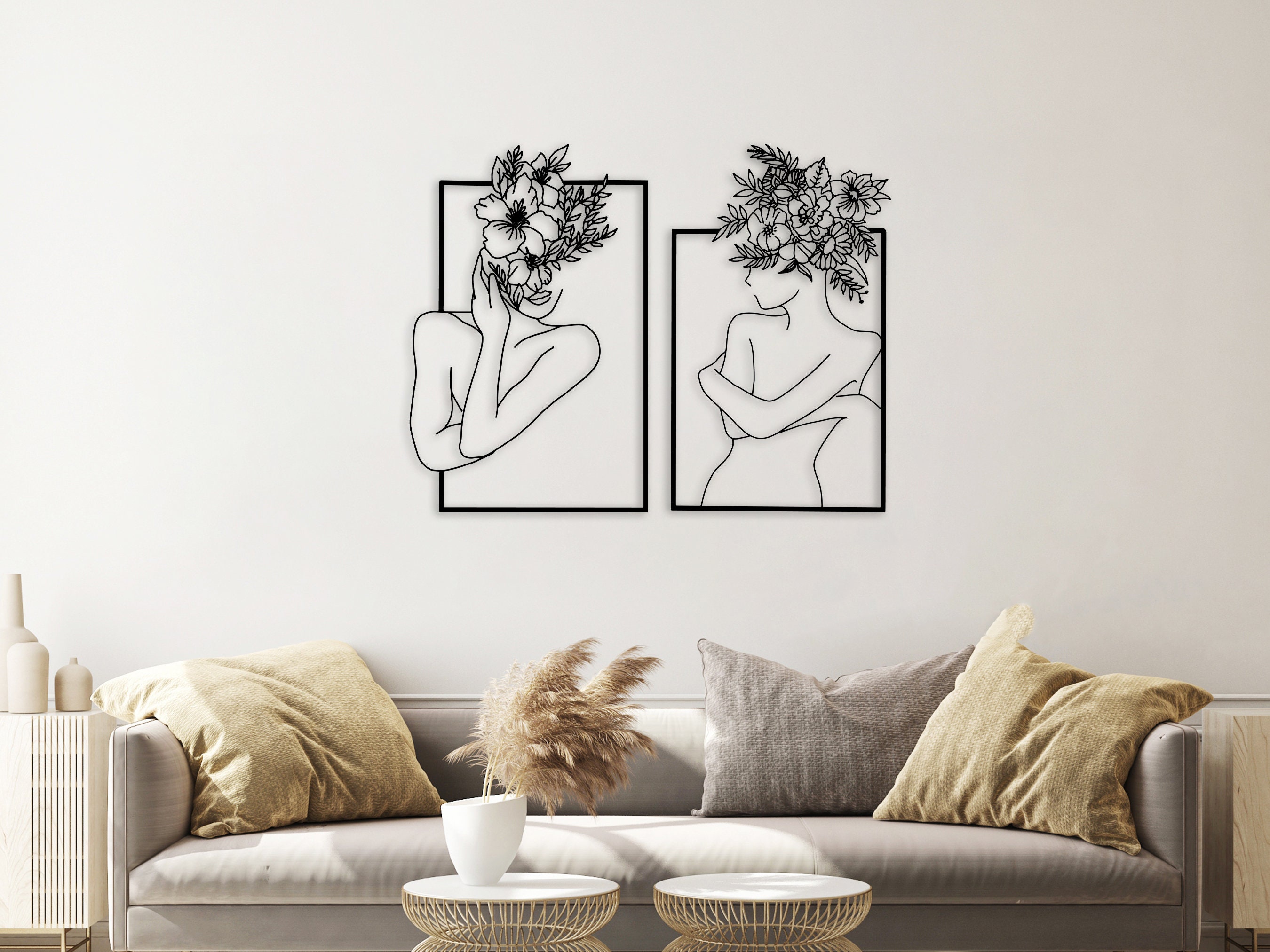 Flower Head Wall Art Floral Woman Metal Decor Set of 2 Metal Etsy