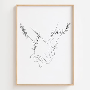 Hand Line Drawing Print, Holding Hand Line Art, Couple Hand Sketch Print, Hand Wall Art, Fine Line Art, One Line Poster, Holding Hand Print