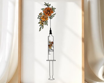 Floral Syringe Art Print - Unique Medical Gift for Nurses and Doctors