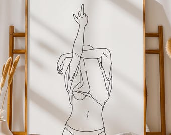 Middle Finger Line Art Print - Empowered Feminist Woman Poster