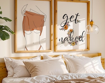 Get Naked Wall Art Set - Minimalist Bedroom Line Art Posters