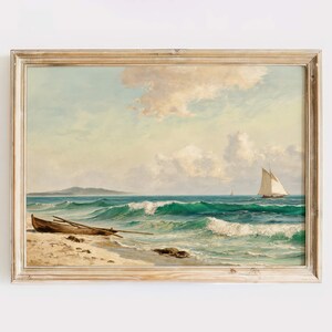 Nautische Vintage Wandkunst - Küstenlandschaft - Meeresblick - Meereslandschaft Poster - Segelboot Kunst - Strand Haus Dekor - Küsten Kunstdruck