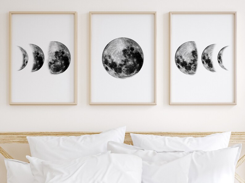 Moon Phases Print Set Celestial Moon Art Modern Boho Poster - Etsy