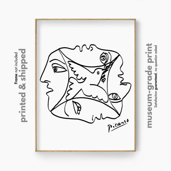 Picasso Peace of Dove Print, Minimalist Female Wall Art, Woman Line Drawing, Famous Art Sketch, Monochrome Poster, Trendy Artwork