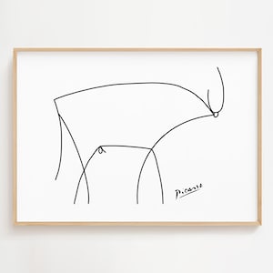 Pablo Picasso&#39;s Bull Line Drawing, Minimalist Animal Sketch Art Print, Picasso Bull Sketch, Museum Gallery Wall Art, Nursery Bull Poster
