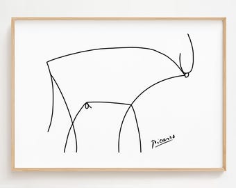 Picasso Bull Line Art Print: Minimalist Animal Sketch (Digital Download)