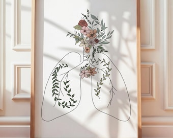 Floral Lungs Art Print - Anatomical Botanical Wall Decor for Medical Office