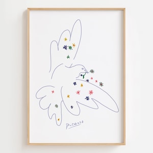 Picasso Dove of Peace Wall Art, Colorful Picasso Animal Drawings, Dove Line Art, Famous Artists' Art, Exhibition Art Print, Museum Poster