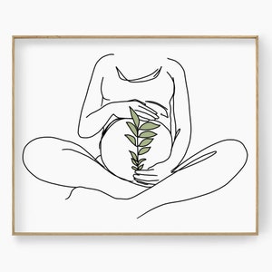 Pregnant Woman Line Art, Pregnancy Wall Art, Birth Announcement, Gift for Pregnant, Woman Body Poster, Motherhood Print, Mom To Be Wall Art