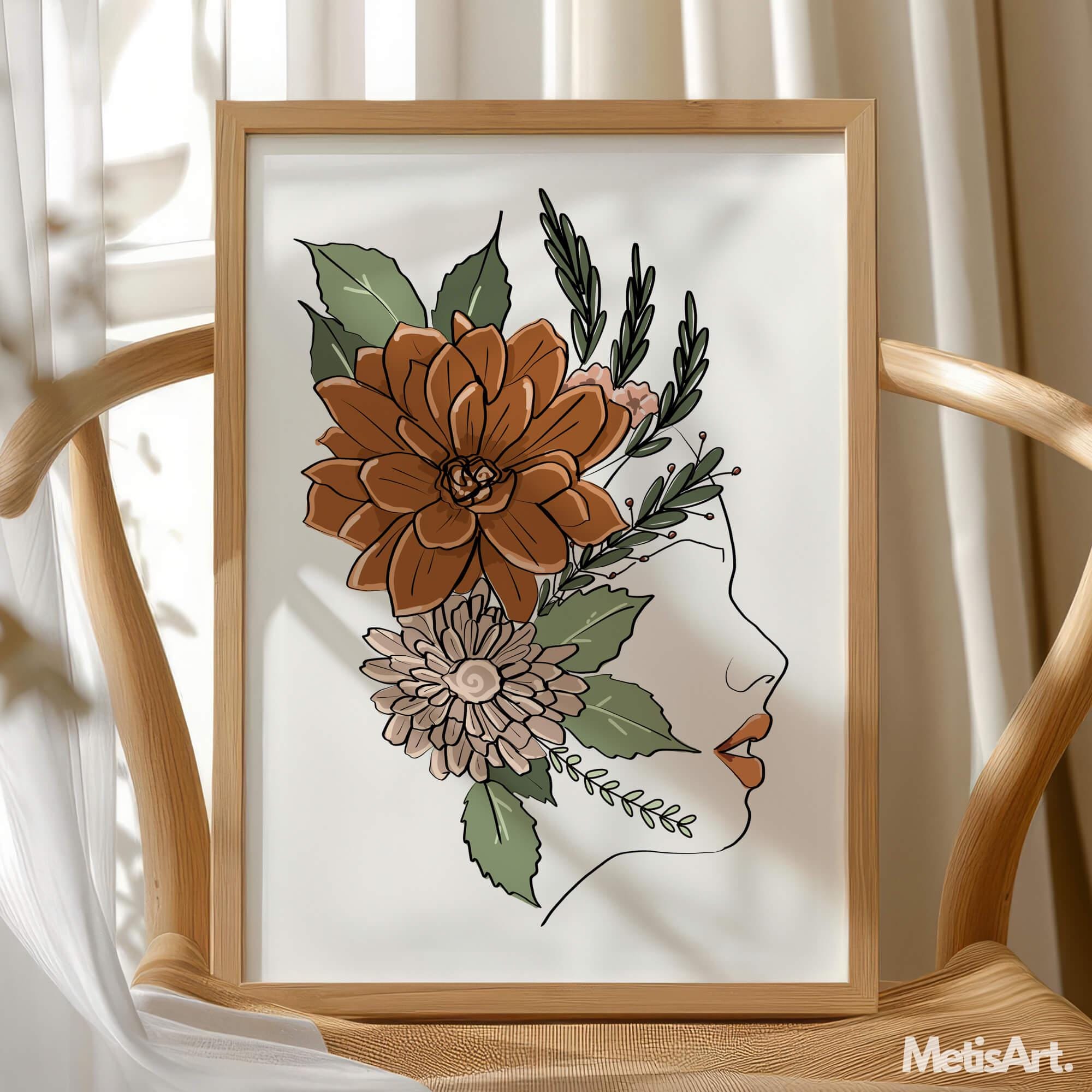 Woman With Flowers Line Art Print: Minimalist Female Figure - Etsy