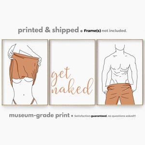 Couple Get Naked Wall Art, Bathroom Art Print, Funny Couple Bedroom