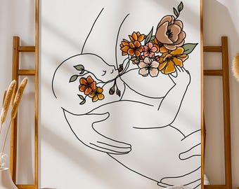 Floral Breastfeeding Wall Art for Midwife, Doula Office and Nursery Decor
