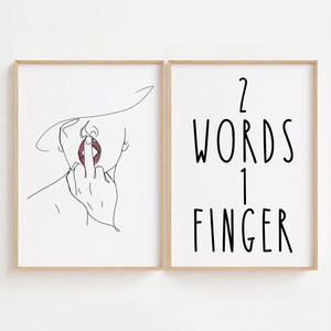 Woman Middle Finger Line Art, Female Finger Quote Poster, Feminist Wall Art, Set of 2 Prints, Make up Room Poster, Bedroom Wall Art Print