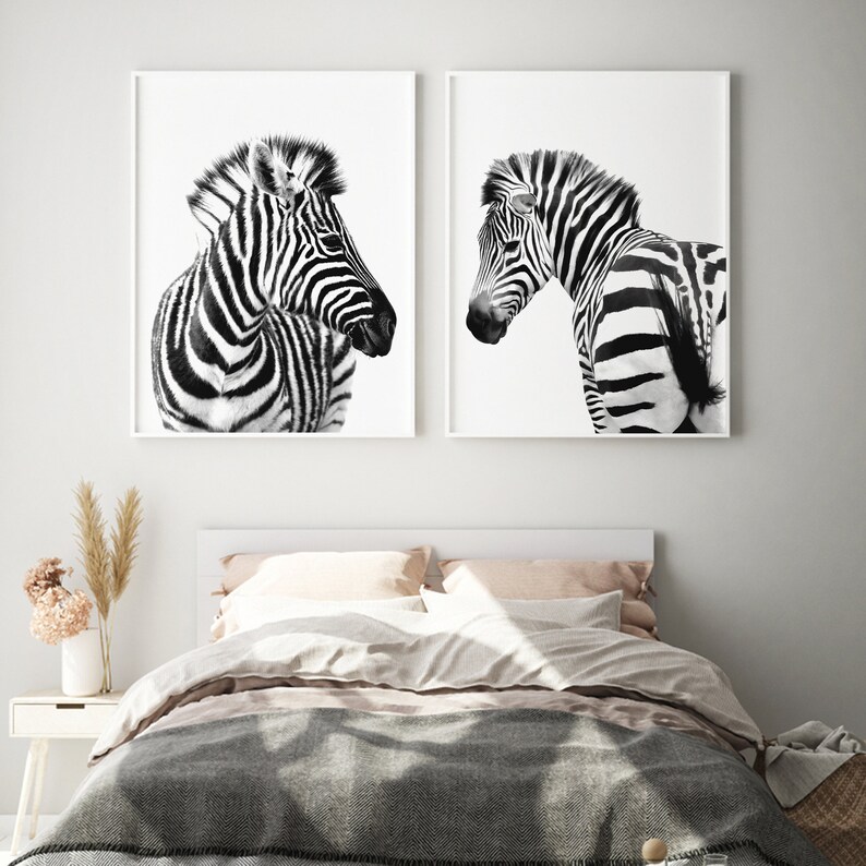Zebra Wall Art Black And White Zebra set of 2 zebra print | Etsy