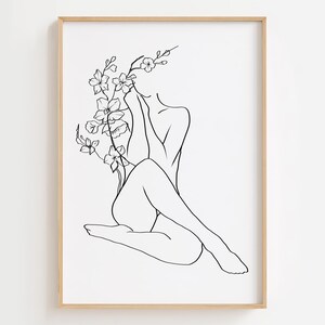 Line Art Woman Body Print, Flower Woman Line Art, Minimal Woman Wall Art, Female Art Poster, Woman Line Drawing, Modern Printable Line Art