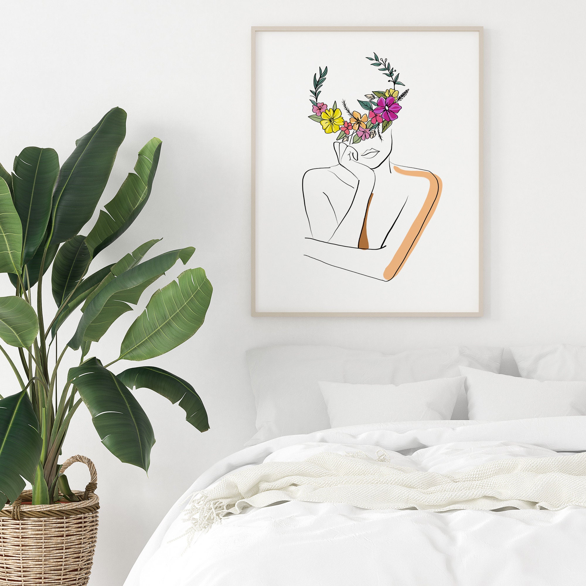 Flower Head Woman Wall Art Head of Flower Art Print Woman Etsy