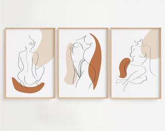Naked Woman Line Art Set, Woman Body Line Art Print Set, Female Line Draw Poster, Woman Line Wall Art, Woman Body Line Draw Print, Digital