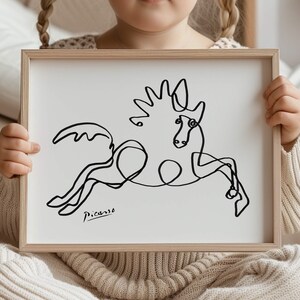 Abstract Picasso-style horse sketch showing motion and energy with bold, flowing strokes and a dramatic mane.