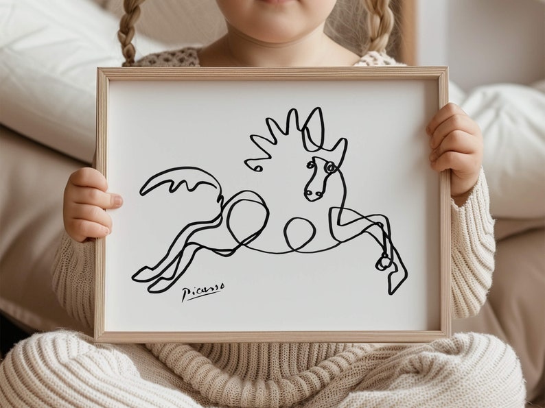 Abstract Picasso-style horse sketch showing motion and energy with bold, flowing strokes and a dramatic mane.