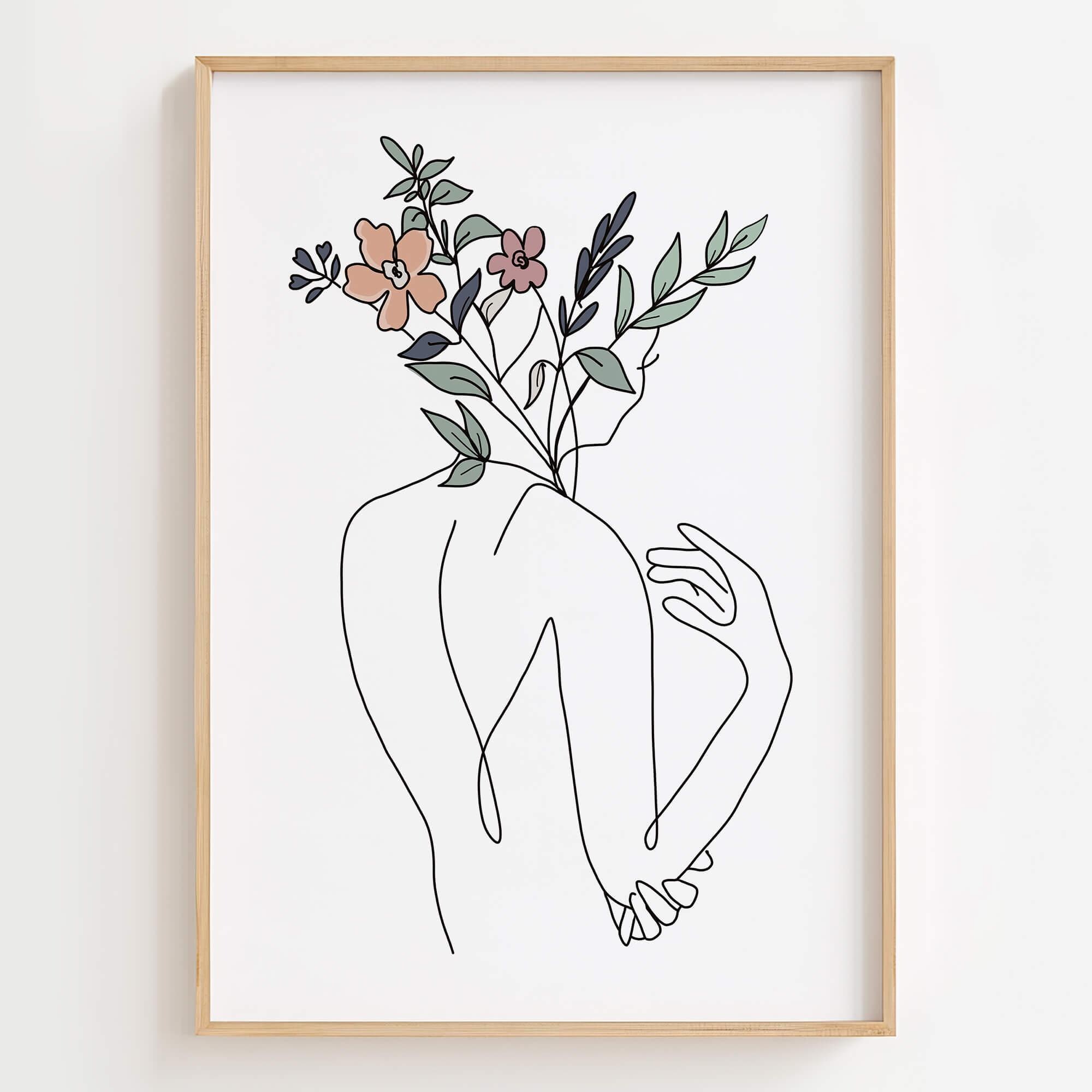 Floral Woman Print - Set of 6 Botanical Line Art - Digital Gallery ...