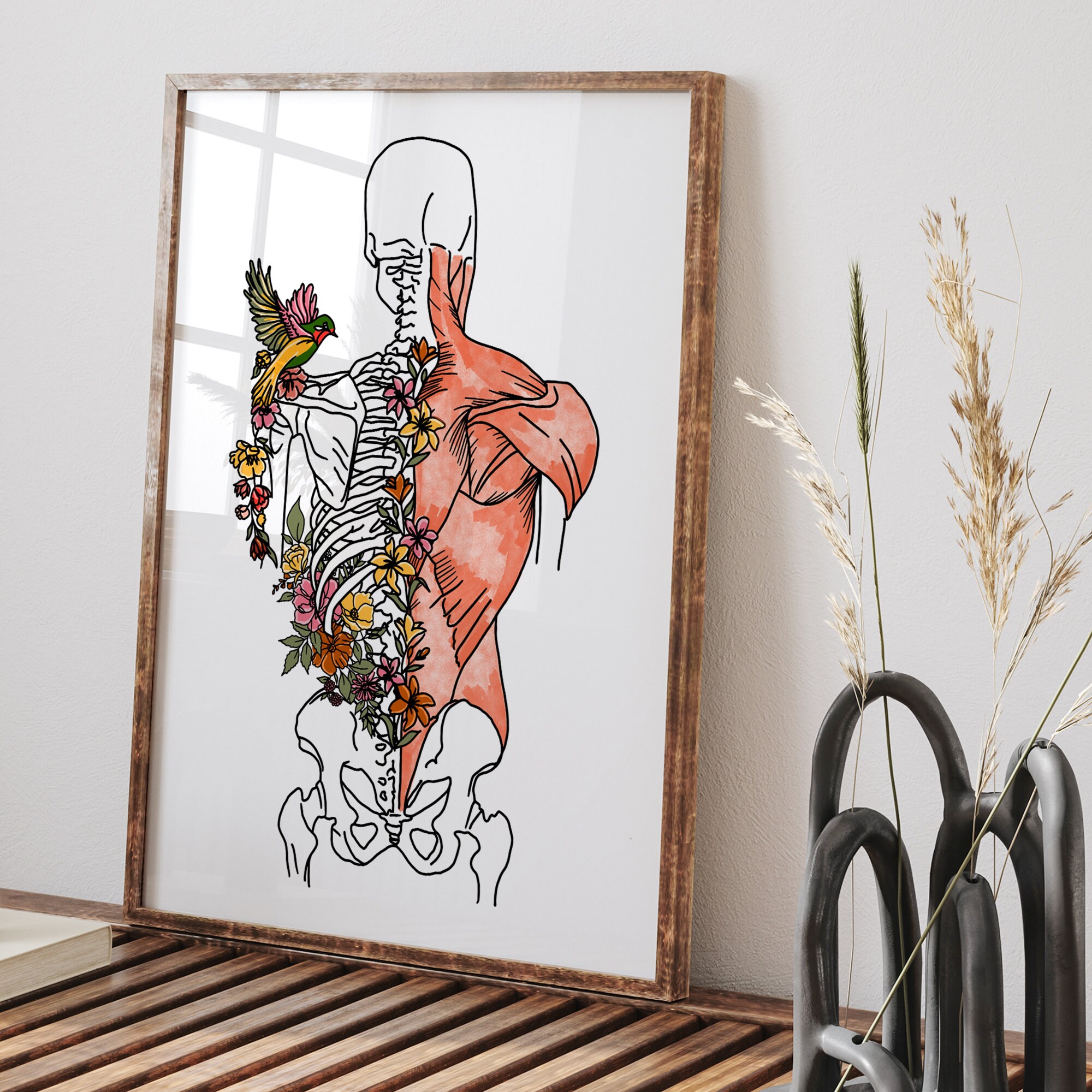 Floral Spine Anatomy Print Back Muscles Poster Muscular Etsy