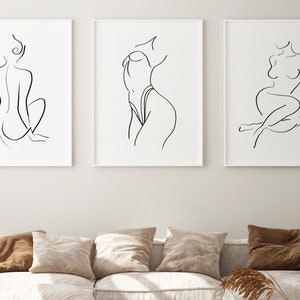 Nude Woman Line Art Set of 3 Prints Line Drawing Wall Art - Etsy