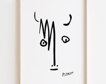 Pablo Picasso Bull Print, Picasso Bull Wall Art, Picasso Bull Poster, Picasso Sketch Animals, Picasso Animal Line Art Poster,  Minimalist