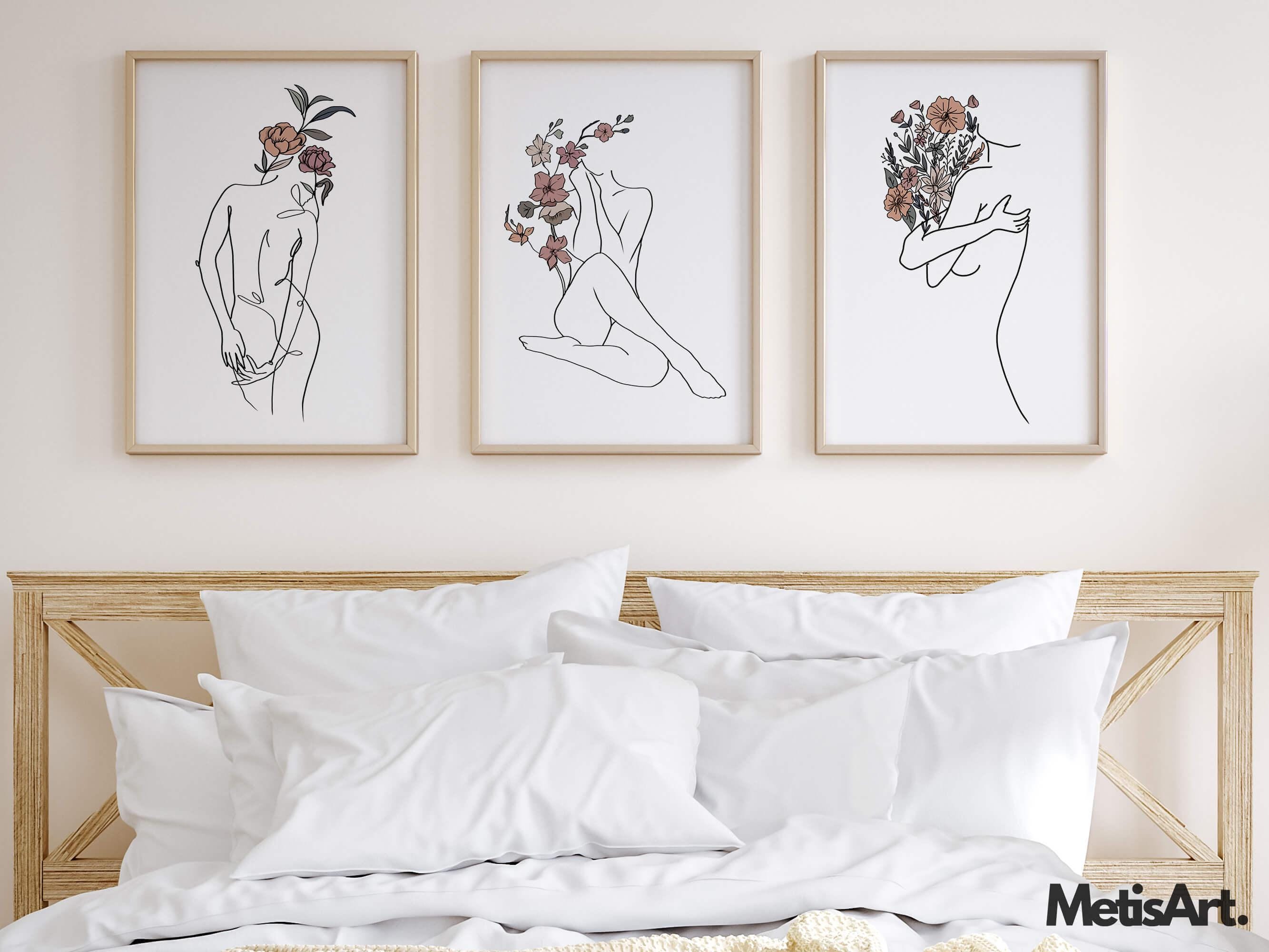 Flower Woman Line Art Print Set: Minimalist Body Positive Wall Decor - Etsy