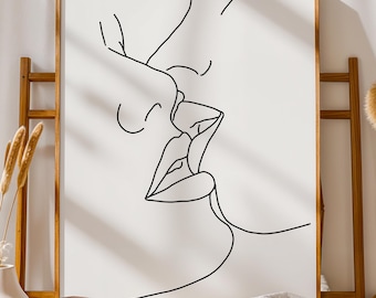 Minimalist Lesbian Kiss Art Print - Modern LGBT Pride Wall Decor