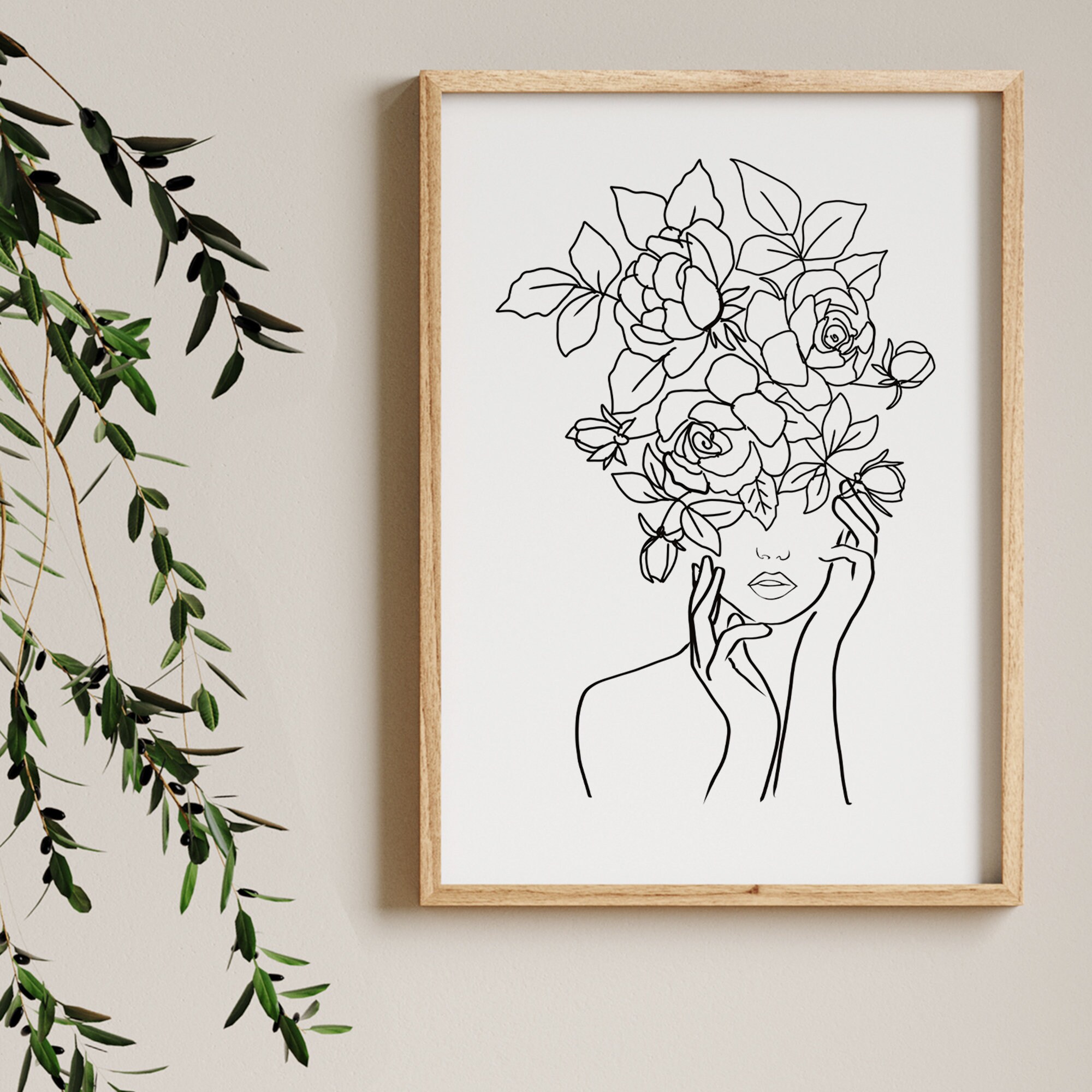 Blumenkopf Weibliche Line Art Rosenkopf Frau Wandkunst Frau Etsy.de