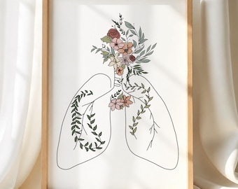 Floral Lungs Anatomy Art Print - Pulmonologist Office Wall Decor