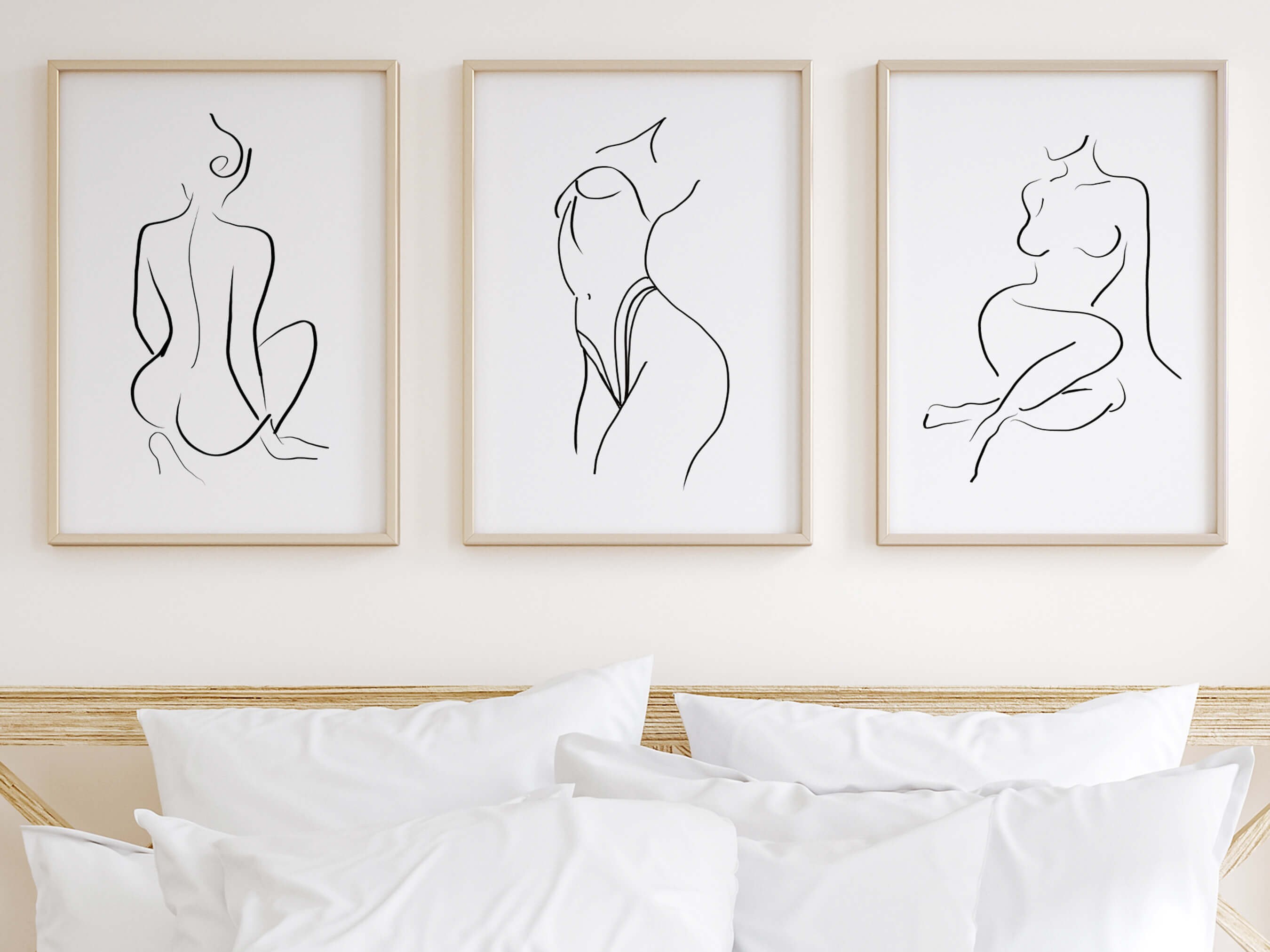 Minimalist Nude Woman Line Art Print Set - Bedroom Wall Decor Poster ...