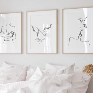 Above Bed Art Print, Romantic Wall Art, Gallery Poster Set of 3, Kiss ...