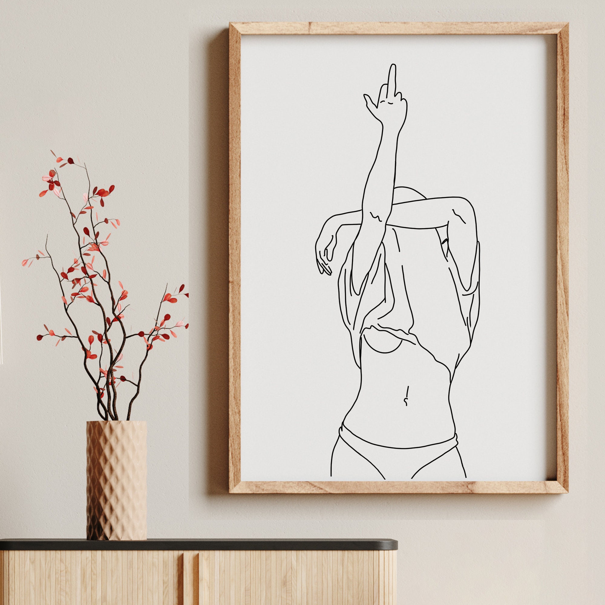 Middle Finger Line Art Print Rude Finger Line Drawing Woman photo