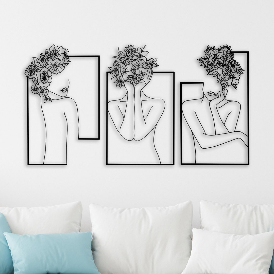 Floral Woman Line Art Metal Wall Decor - Set of 3 - Etsy Australia