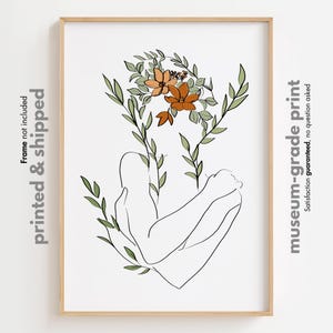 Abstract Woman Line Art Print: Minimalist Female Figure with Plant