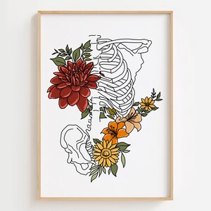 Floral Rib Cage Anatomy Print: Skeleton Flower Art (Digital Download)