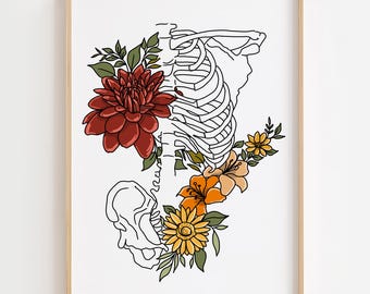 Floral Rib Cage Anatomy Print: Skeleton Flower Art (Digital Download)