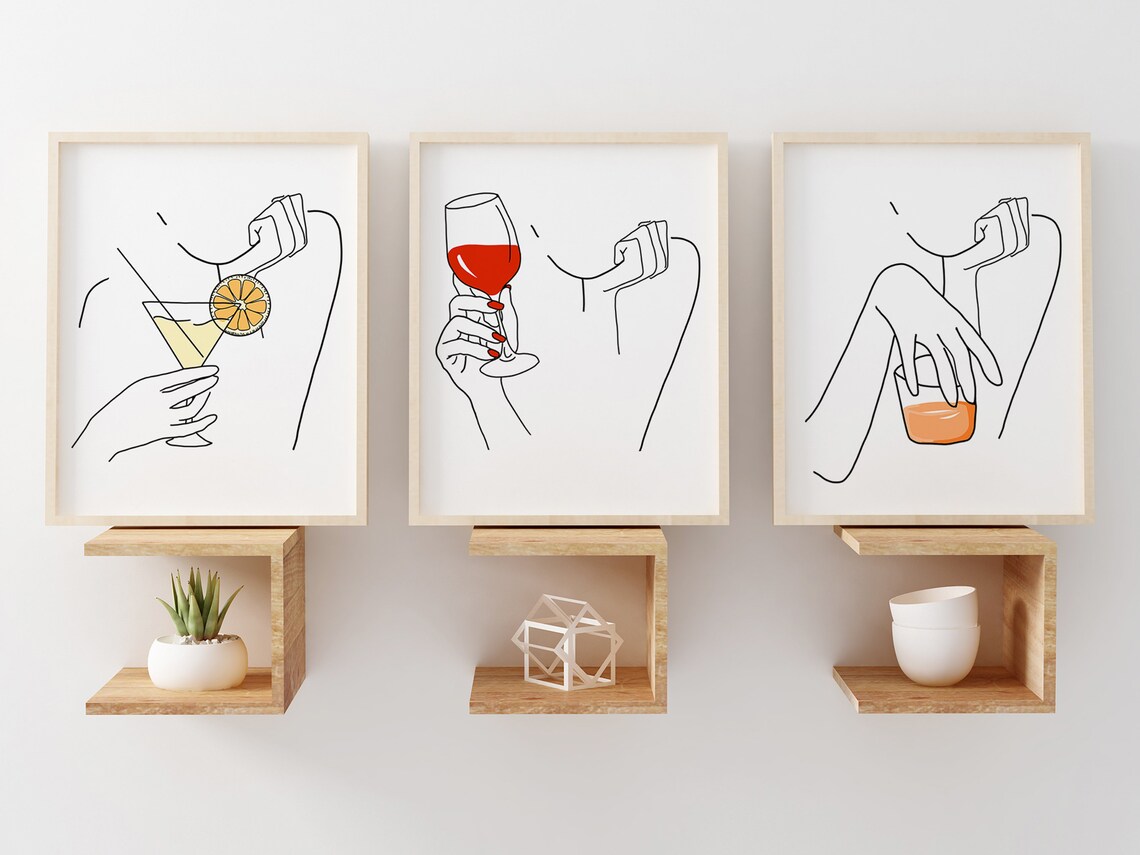 Bar Cart Art Print Gallery Wall Set of 3 Bar Cart Printable Etsy