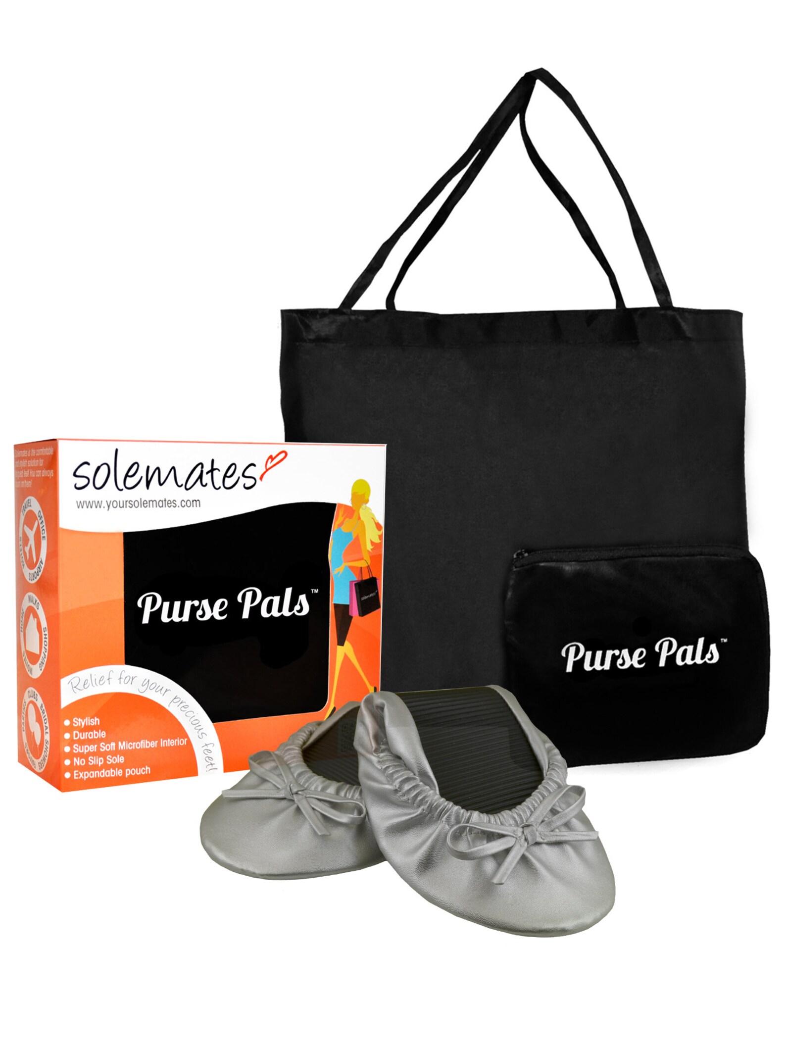 solemates purse pals foldable travel ballet flats for women with compact carry bag and soft microfiber interior for maximum comf