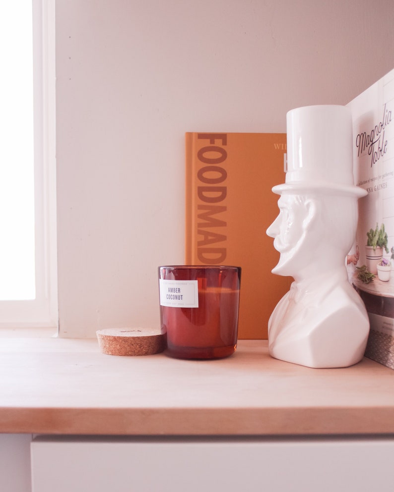 100/% Soy Wax Recycled Glass Candle with Wood Wick Amber Coconut
