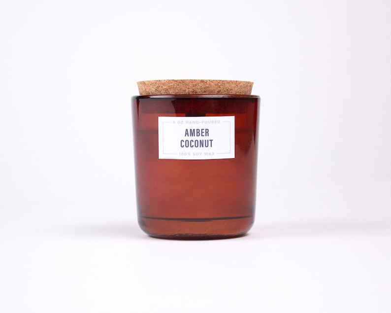 100/% Soy Wax Recycled Glass Candle with Wood Wick Amber Coconut