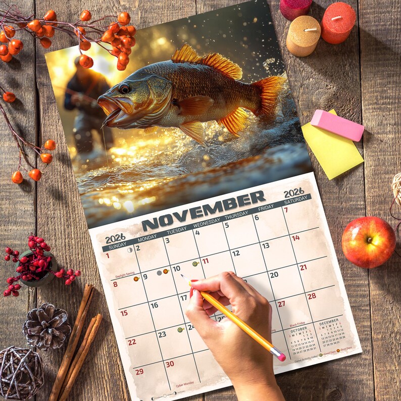 Calendar Rop 2026 Bass Fishing Illustrated Wall Calendar 16-month X-large Size 14x22 ...