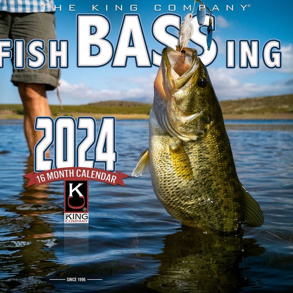 2024 Bass Fishing Wall Calendar 16-Month X-Large Size 14x22, Best Fishing Calendar by The KING Company-Monster Calendars (FREE SHIPPING)