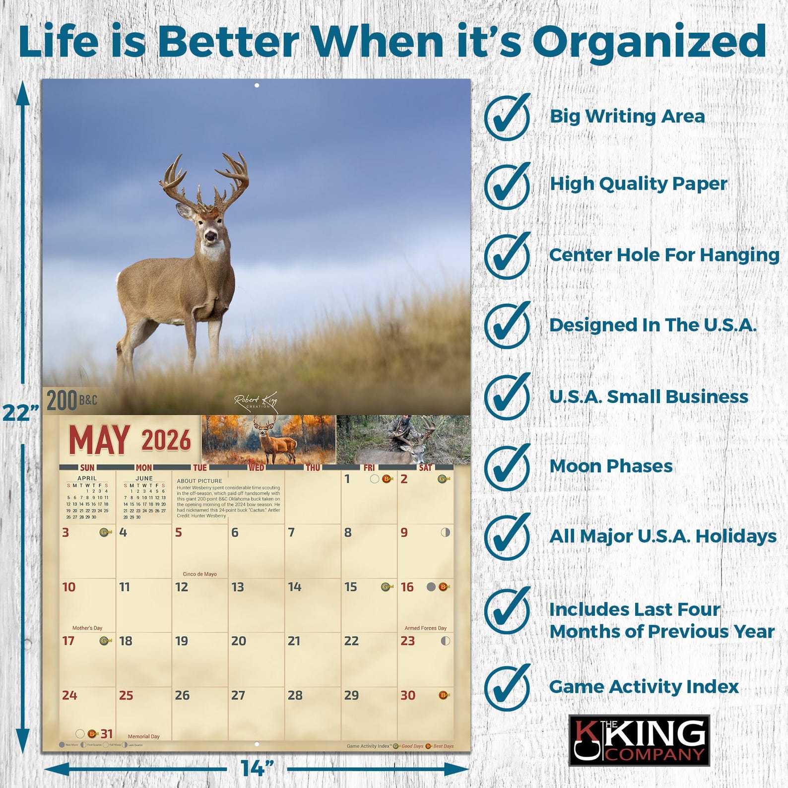 2026 Monster Whitetail Deer Wall Calendar 16-month X-large Size 14x22 ...