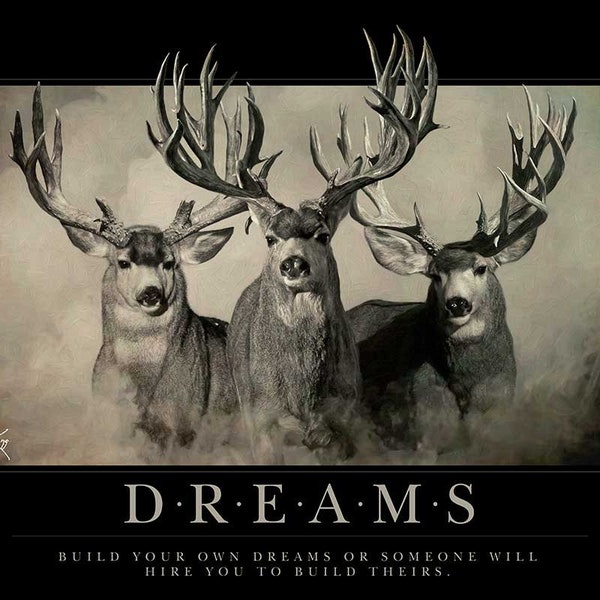 Dreams Motivational Mule Deer Print by Robert King, Mule Deer Trophy Bucks, Giant Bucks, Buck Print, Deer Poster, Racks, Cabin Woodland