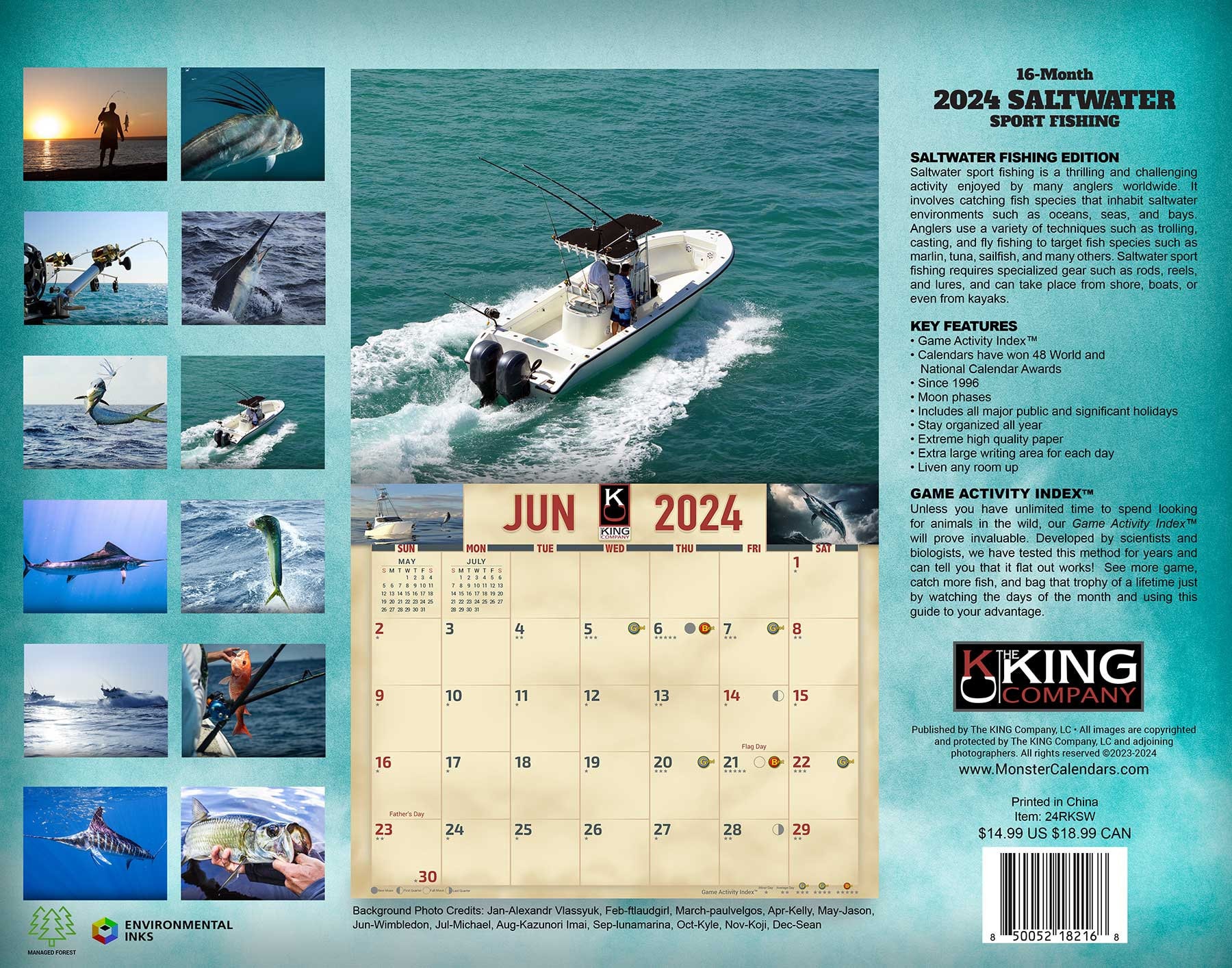 2024 Saltwater Fishing Wall Calendar 16-month X-large Size 14x22, Best  Saltwater Sport Fish Calendar by the KING Company FREE SHIPPING -   Canada